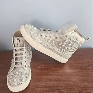 PARRAZO Metallic Silver Studded High-Top Sneakers Size 9.5 NWOT UNISEX